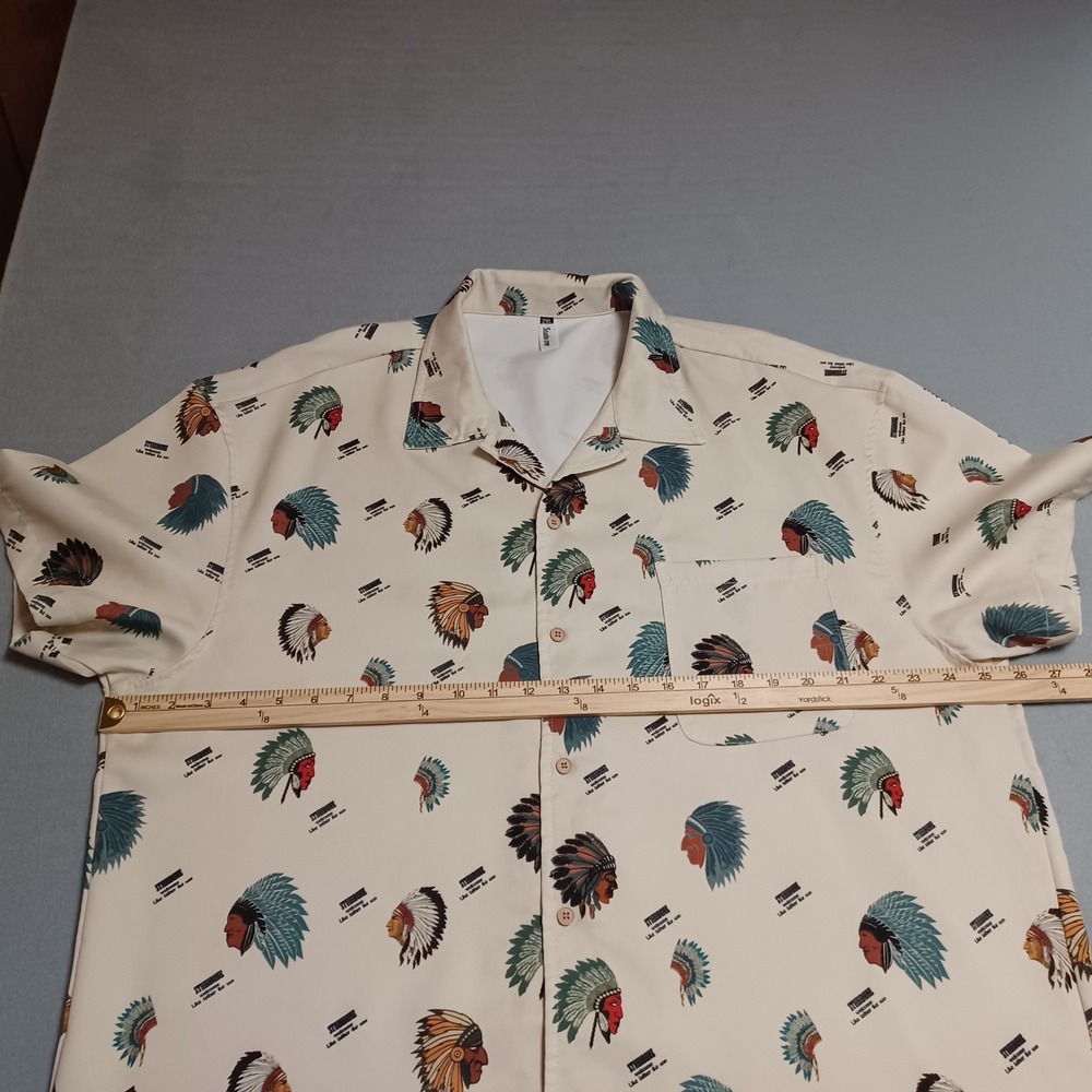 Studio One Mens 2XL Short Sleeve‎ Button Up Shirt Headdress Print Cream Graphic - Picture 6 of 11